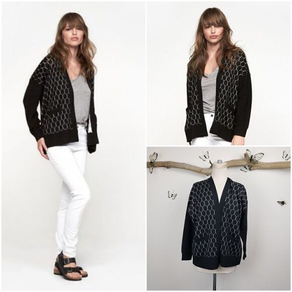 Mason Sweaters - Mason by Michelle Mason black honeycomb cardigan